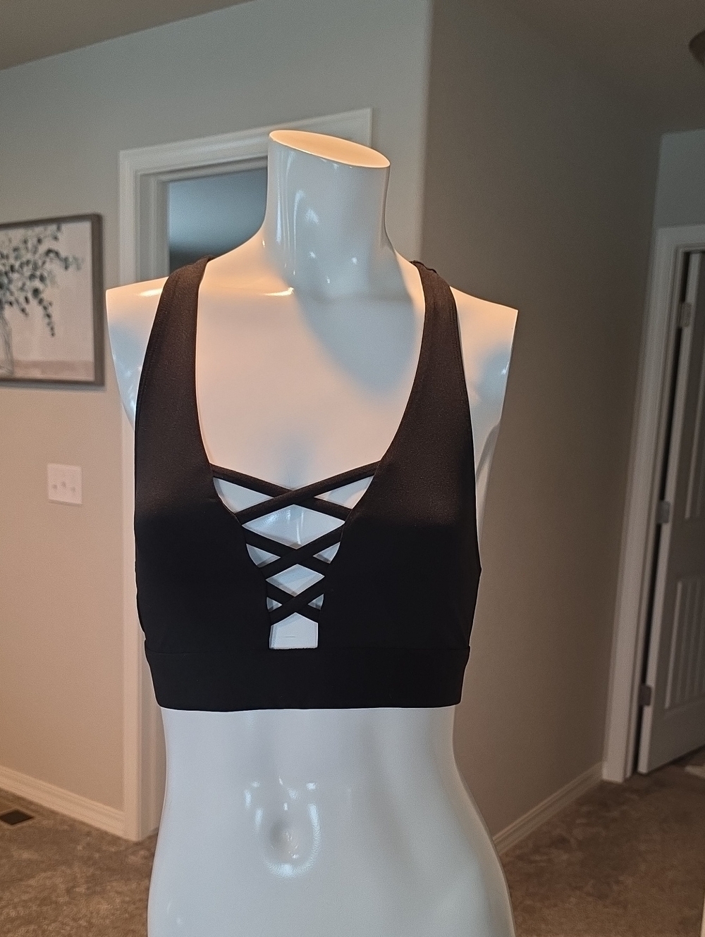 PINK Victoria's Secret Black Strappy Lace-Up Sports Bralette
